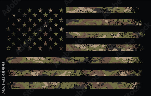 Digital illustration of an American flag with a camouflage design