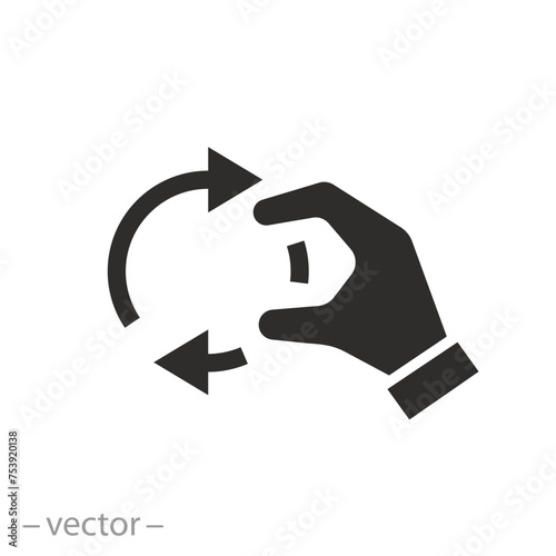 spin or turn icon, hand twist, regulate arrows,flat symbol on white background - vector illustration eps10