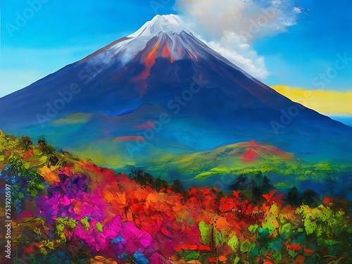 Guatemala Mountain Volcanos in Watercolor for print decoration