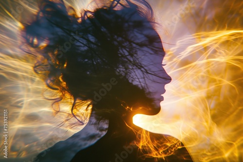 Silhouette of human astral human body concept image for near death experience, spirituality, and meditation - AI Generated