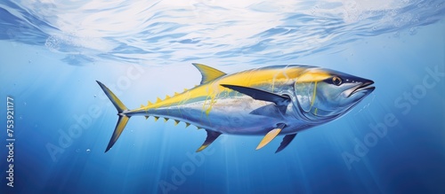 Wallpaper Mural A single fish gracefully swims through the clear blue water, its scales glistening in the sunlight as it moves effortlessly through its environment. Torontodigital.ca