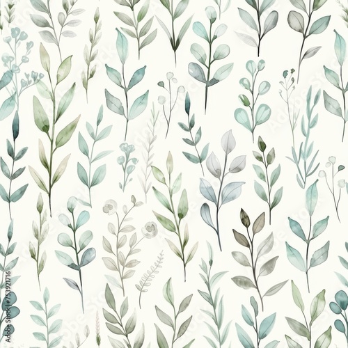 A seamless watercolor pattern featuring cool-toned foliage, bringing a breath of fresh air to any creative project.