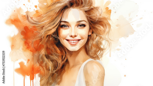 Watercolor beautiful girl, woman on bright background, cosmetics beauty skin care or hair dresser salon advertisement baner	
