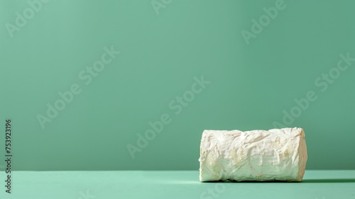 An abstract cream cheese texture against a muted green backdrop creates a minimalist artistic effect photo