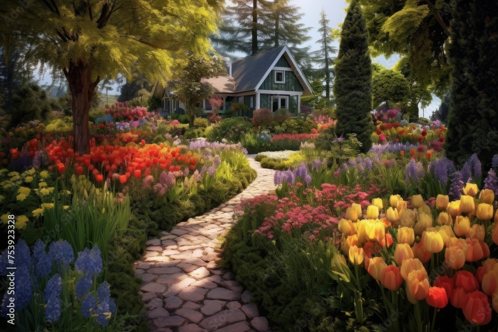 Garden Kaleidoscope: Explore the mesmerizing array of colors in a flower garden bursting with harmonious beauty, like a living kaleidoscope.