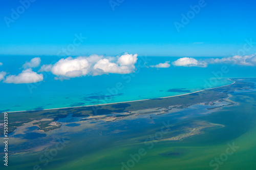aerial view of landscape of Caribbean sea coastline