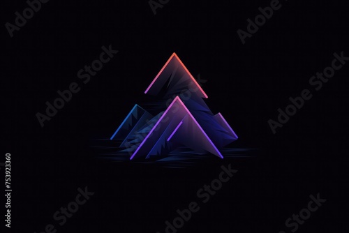 Sleek neon mountain triangles glowing in hues of pink and blue on a dark, modern, abstract background