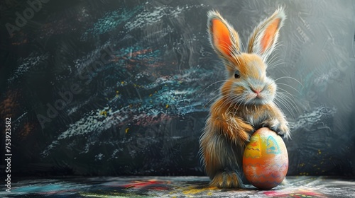 Rabbit with Easter Egg in Styles of Hyper-Detailed Rendering, Zbrush, and Mixed Media, To provide a visually appealing and festive image of a rabbit