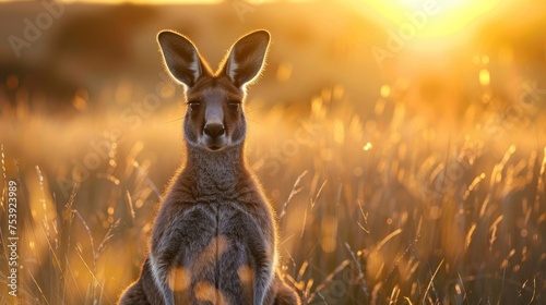 Animal wildlife photography kangaroo with natural background in the sunset view, AI generated image © atapdesain