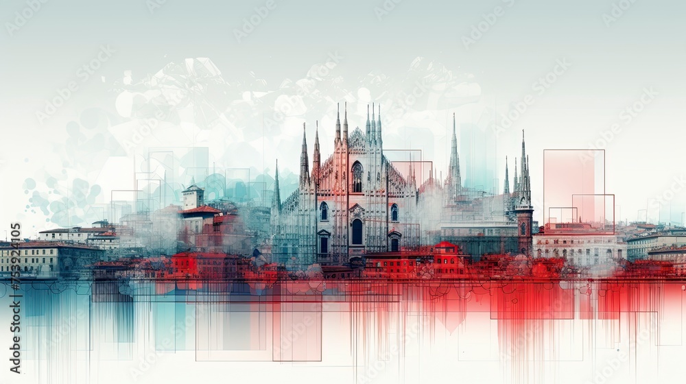Fototapeta premium Milan Cathedral (Duomo di Milano), Italy. Graphic cityscape of Milan. Architecture and landmarks of Milan, travel or postcard concept