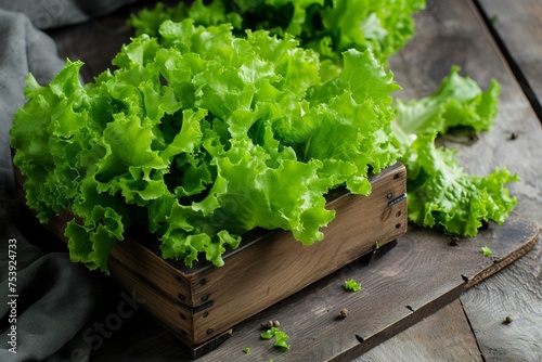 Lettuce Growing in a Wooden Box on a Table