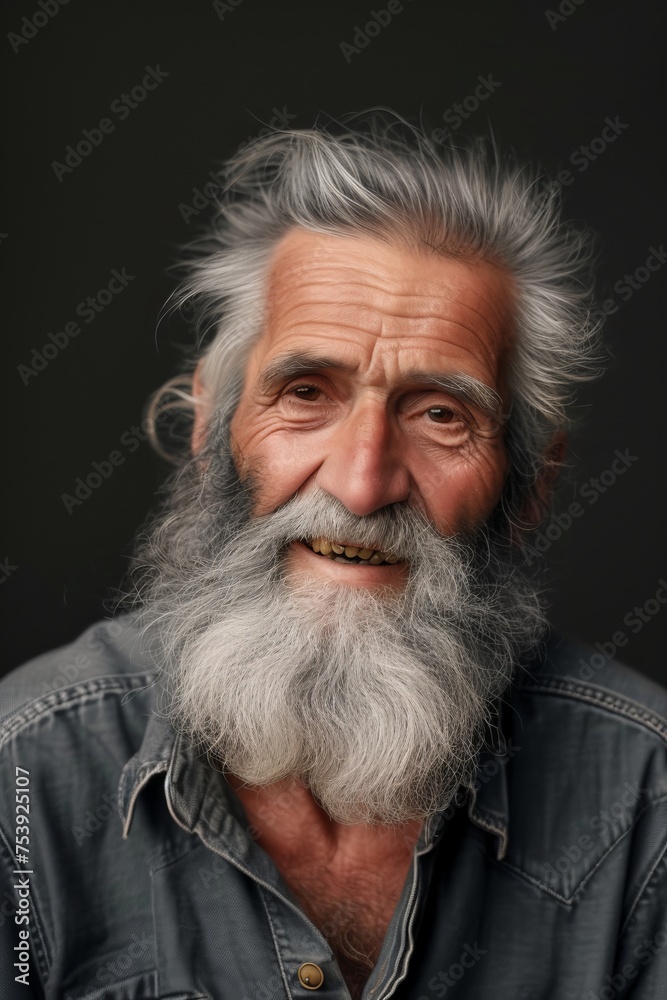 Old Man With Long Gray Beard and Pipe