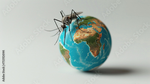 world malaria day , Close up mosquito sucking blood on Earth globe, conceptual image with white background 