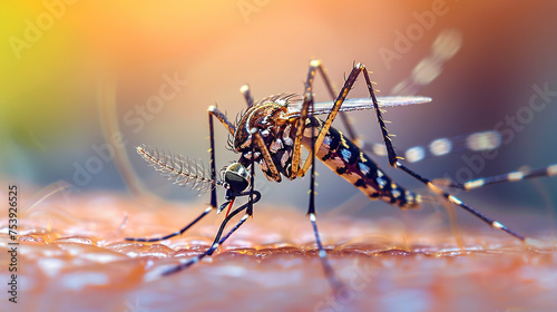 World Malaria Day. Illustration of the mosquito closeup and nature background