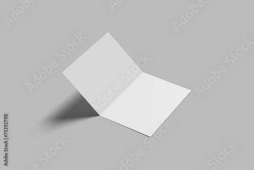 Open paper A5 bifold blank in perspective view, 3d render illustration.