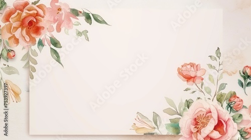 Luxury wedding invitation card with beautiful frame nature watercolor flower, AI generated image