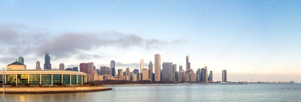 Naklejka premium The Chicago Skyline, Featuring Shedd Aquarium