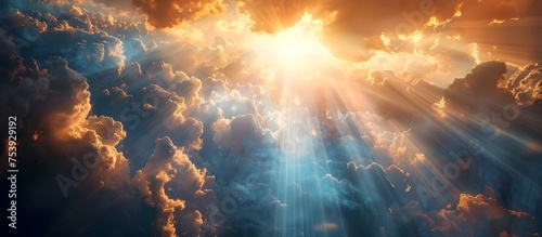 Divine Light Shining Through Clouds, To convey a sense of spirituality and divine presence, inviting viewers to reflect on their connection to a photo