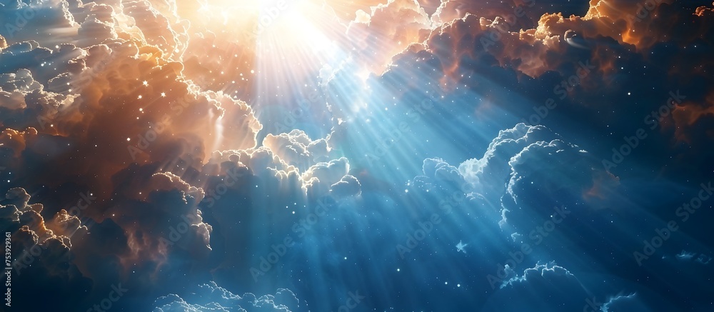 Gods Radiant Light Shining Through Celestial Clouds in a Hope-Filled Sky