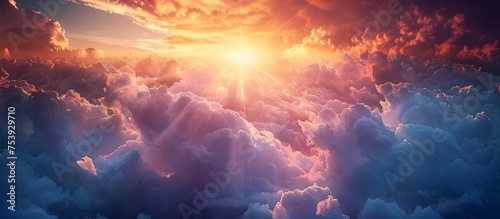 Divine Light Beams Shining Through Clouds, To convey a sense of divine presence, spiritual illumination, and Gods love and grace through a beautiful