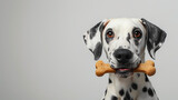 Jeune chien de race dalmatien mange un os, animal mignon en 3D réaliste
