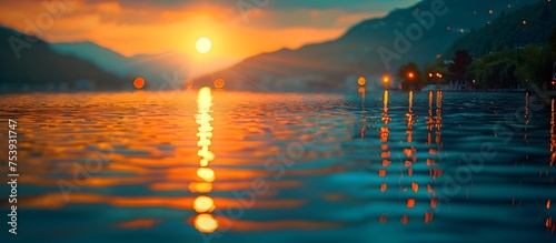 Sunset Reflection on a Serene Lake with Mountains, To capture the beauty and serenity of a sunset over a lake, with a backdrop of majestic mountains