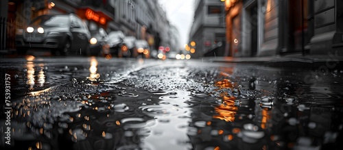 Rainy Street Puddles Reflecting City Lights, To convey an atmosphere of solitude and contemplation in urban life during rainy weather