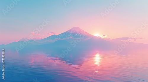 Minimalist Background Featuring A Majestic Single Mountain Peak Amidst A Breathtaking Gradient Sky, Beautiful Art