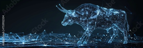 Wireframe bull on stock charts for bull market and surplus economy concept photo