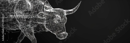 Wireframe bull on stock charts for bull market and surplus economy concept photo