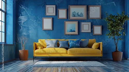 Modern Creative Living Room Interior Design Backdrop Ideas Concept House Beautiful Background Elevation Of Sofa With Decorative Photo Paint Frame Full Wall Background Ai Generate