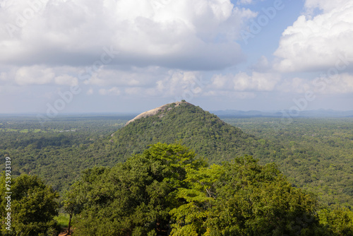Views looking towards Pidurangala Rock from the top of Sigiriya rock fortress, in the Dambulla in the Central Province, Sri Lanka