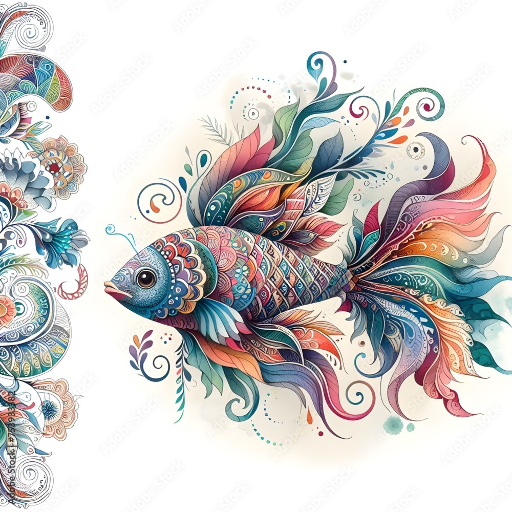 Beautiful colorful fish with floral ornaments. Vector illustration.
