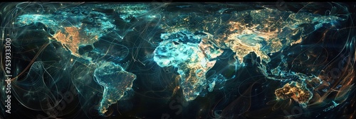 Internet concept with global connectivity outlined on map