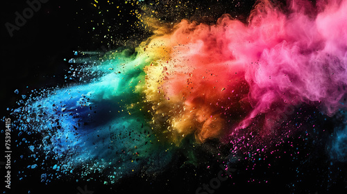 Colorful Powder Explosion on Black Background - AI Generated