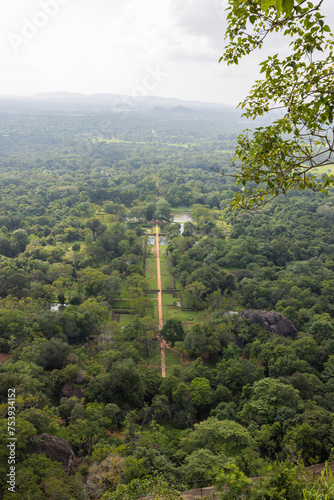 Views looking over the gardens from the top of Sigiriya rock fortress, in the Dambulla in the Central Province, Sri Lanka