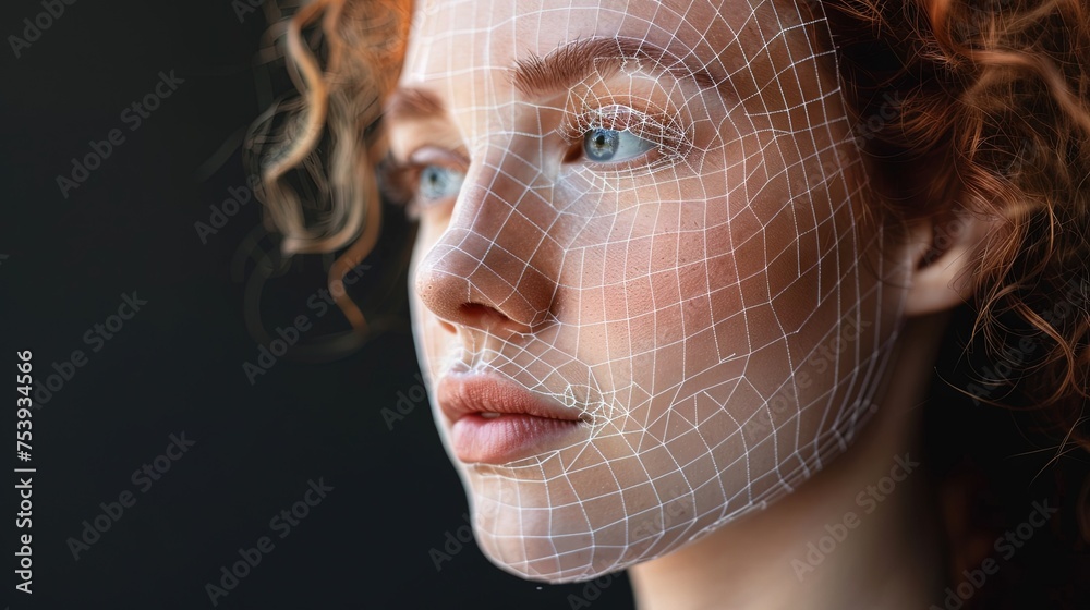 Woman's face with AI wireframe for artificial intelligence deepfakes ...