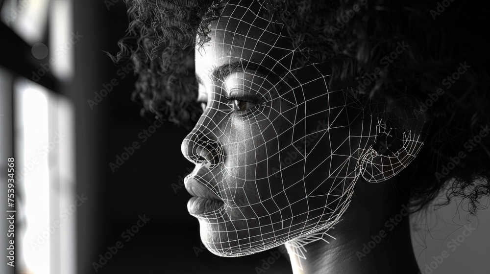 Woman's face with AI wireframe for artificial intelligence deepfakes ...