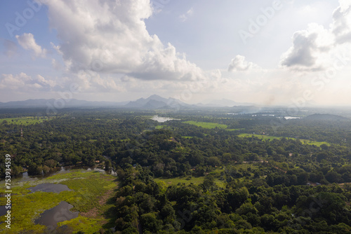 Views over the Dambulla region from the top of Sigiriya rock fortress, in the Dambulla in the Central Province, Sri Lanka