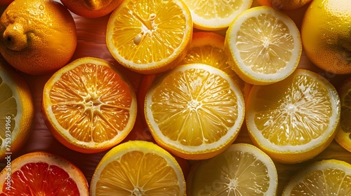 Summer fruit background. Oranges and lemons 