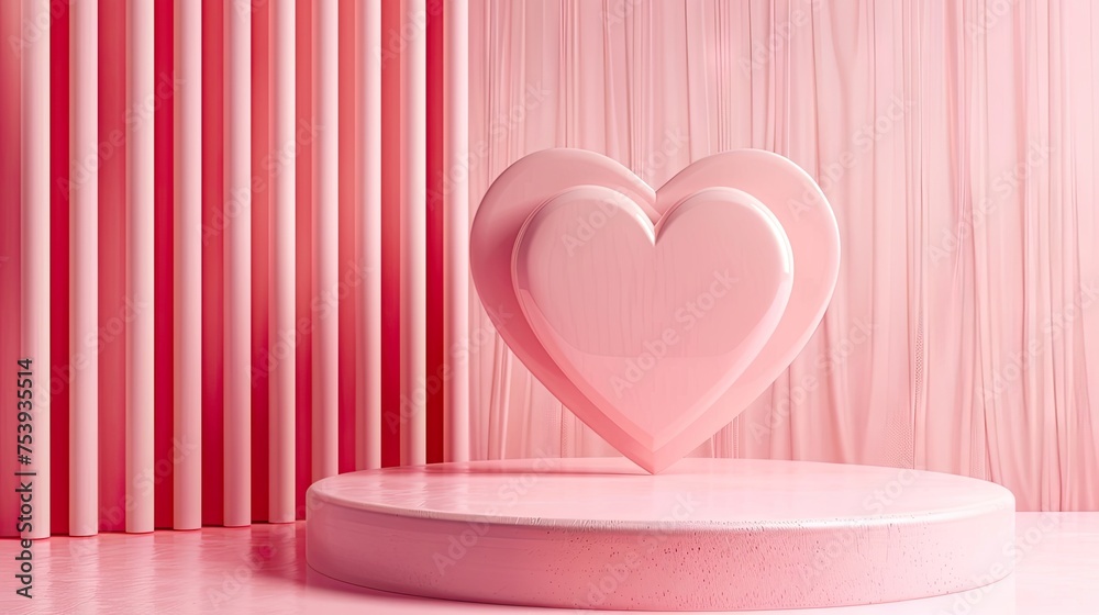 Podium Background Pink 3d Product Love Display Platform Red Heart Stand