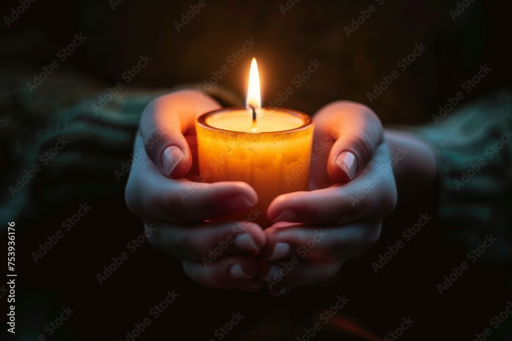 A person is holding a candle in their hands A person is holding a candle in their hands