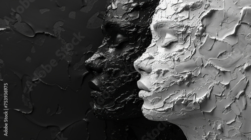 mothers day or women day art of lady in black sculpture textured style, Self care, love, acceptance concept.Mental health issue, feeling of frustrated, anxiety. Depression, mental health awareness