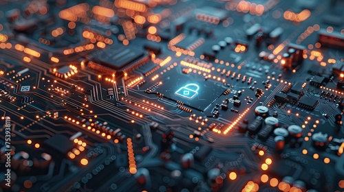 Secure Connection Or Cybersecurity Service Concept Of Compute Motherboard Closeup And Lock With Login And Connecting Verified Credentials As Wide Banner Design With Copyspace Area -