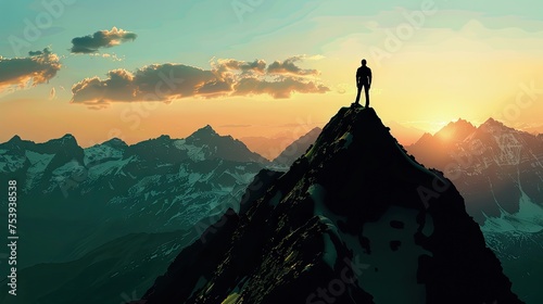 Silhouette Of A Man On Top Of The Mountain