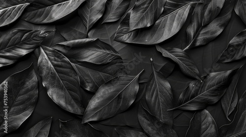 Textures Of Abstract Black Leaves For Tropical Leaf Background. Flat Lay  Dark Nature Concept  Tropical Leaf