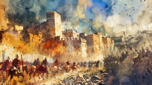 The King David Defeats The Jebusites To Win Jerusalem. Old Testament. Watercolor Biblical Illustration