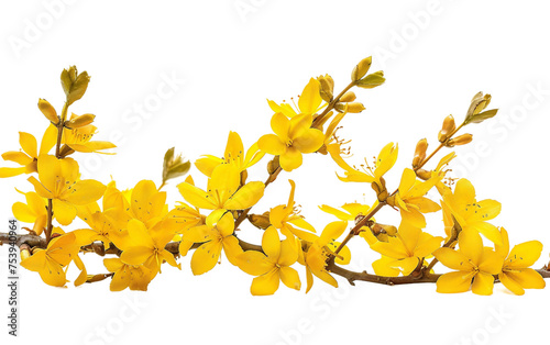 Yellow Forsythia Cascading Radiance Isolated on Transparent Background PNG.