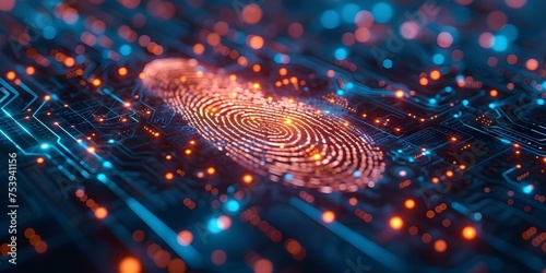 Utilizing Cutting-Edge Biometric Fingerprint Technology for Advanced Digital Security and Futuristic Authentication. Concept Biometric Technology, Fingerprint Recognition, Digital Security