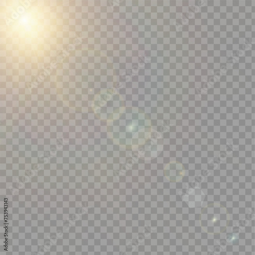  Overlay of sunlight rays isolated on a black background, designed for overlay purposes. The transparent sunlight effect is created using a special lens flash, resulting in a radiant light.